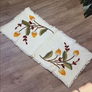Vintage handmade Floral Embroidered table runner runner. .